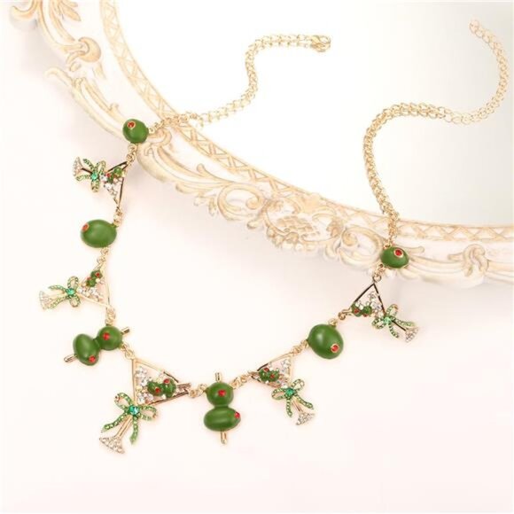 Olive Martini Cocktail Necklace & Earrings Set | Green Olives Jewelry for Women - Picture 4 of 9